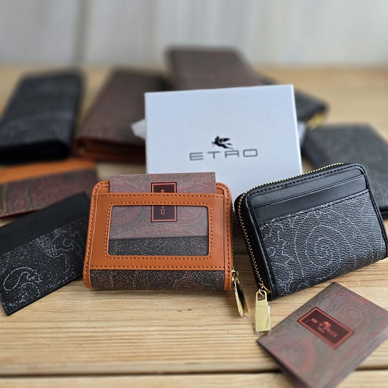 Кожаный кошелёк Etro с узором пейсли 11x8 см