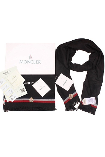 Мужской шарф черного цвета Moncler  logo-patch 185х35 см   