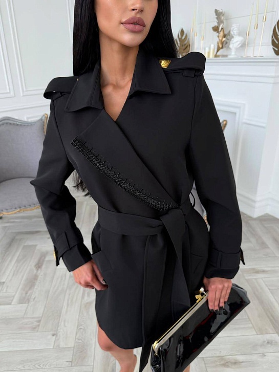 Женское чёрное пальто Schiaparelli premium