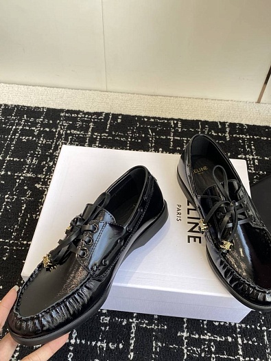 Женские кожаные лоферы Celine premium - Black   