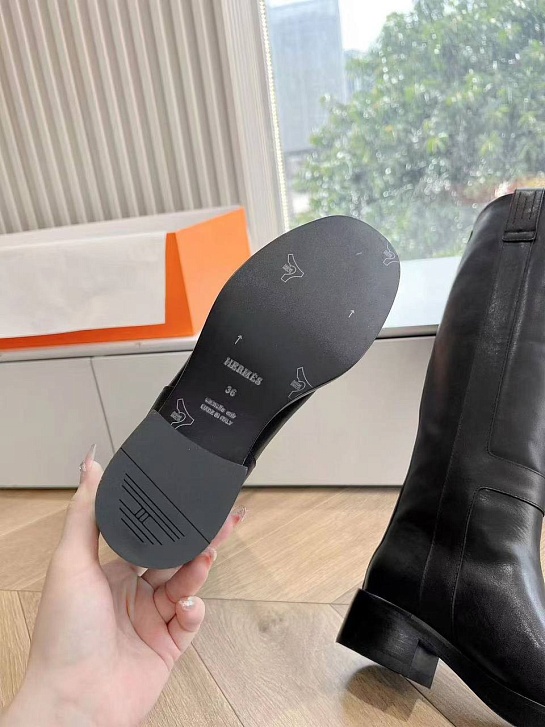 Женские кожаные сапоги Hermes Premium - Black