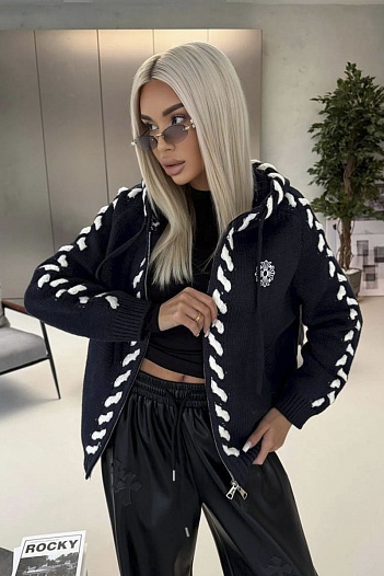 Женский вязанный кардиган на молнии Chrome Hearts Premium - Navy   