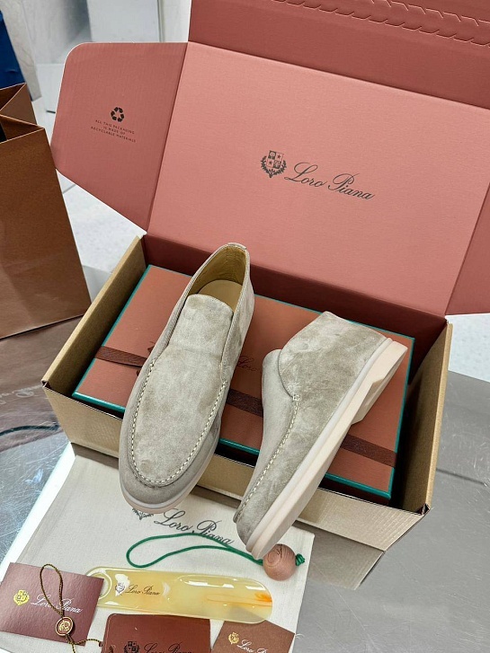 Женские замшевые лоферы Loro Piana premium - Light Grey