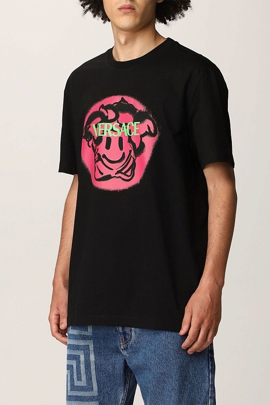 Чёрная мужская футболка Versace Medusa Smiley logo