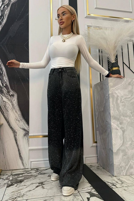Женские джинсы со старазами Balenciaga чёрного цвета