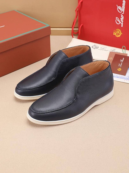 Кожаные лоферы с меховой стелькой Loro Piana Open Walk - Navy