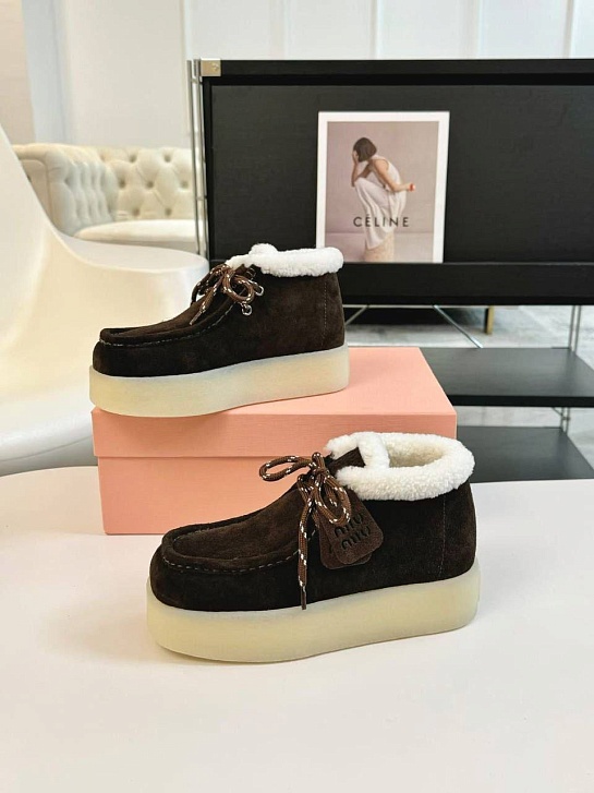 Женские замшевые лоферы с мехом MIU MIU premium