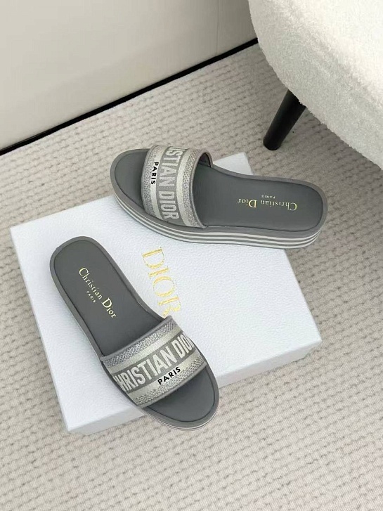 Женские шлёпанцы на платформе Dior Premium - Grey