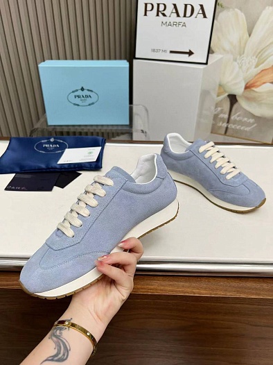 Женские замшевые кроссовки Prada Premium - Blue   