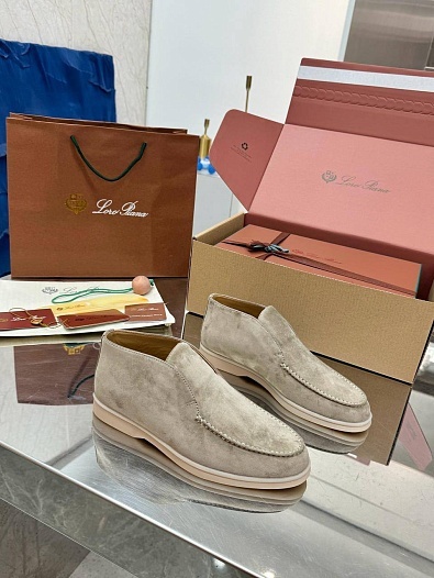 Женские замшевые лоферы Loro Piana premium - Light Grey   