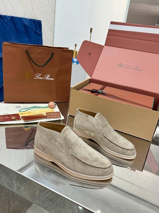 Женские замшевые лоферы Loro Piana premium - Light Grey