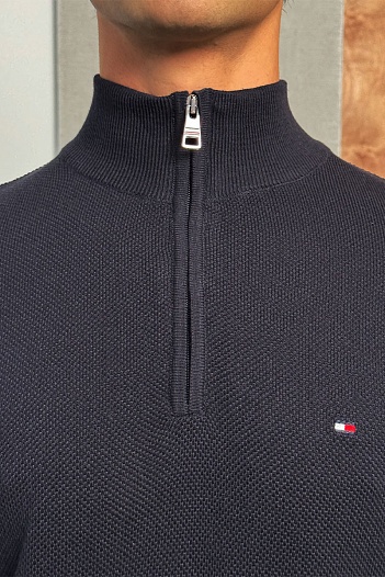 Тёмно-синий джемпер Tommy Hilfiger Zip Neck logo-embroidered   