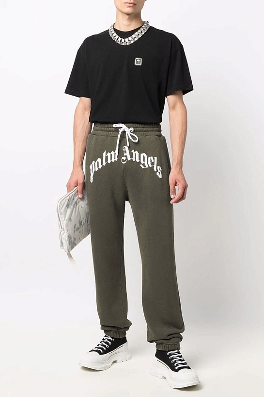 Мужской тёмно-зелёный костюм Palm Angels Curved Logo