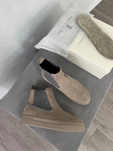 Женские замшевые ботинки Brunello Cucinelli Premium - Beige   