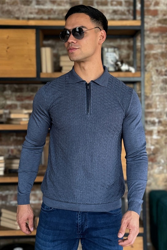 Поло с длинным рукавом Zilli zip-up - Indigo