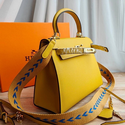 Женская кожаная сумка Hermes Kelley 25x20 см - Yellow   