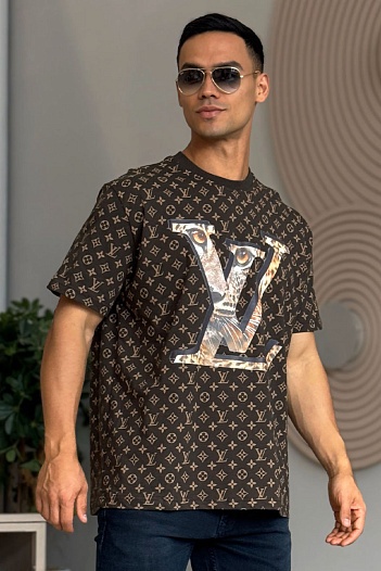 Коричневая оверсайз футболка Louis Vuitton Monogram All-over   