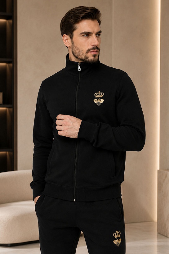 Чёрная кофта на молнии Dolce & Gabbana bee crown embroidered