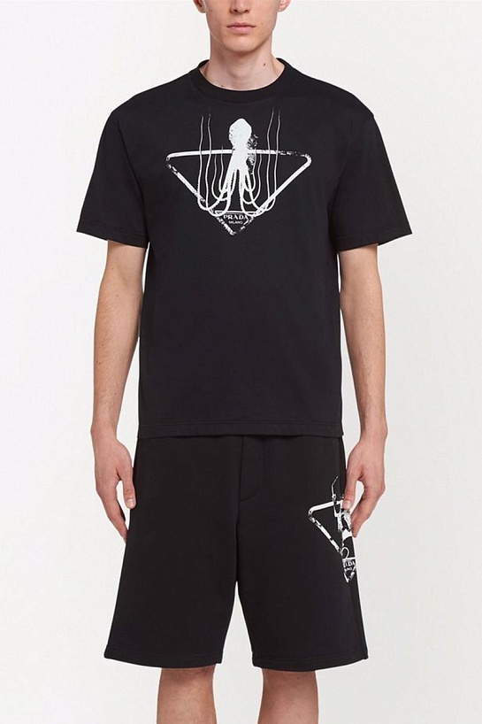 Чёрная мужская футболка Prada Octopus graphic-print