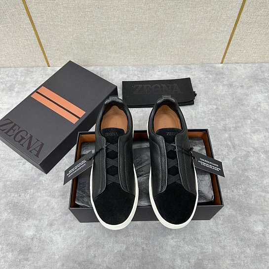 Мужские кроссовки Ermenegildo Zegna Triple Stitch Leather - Black