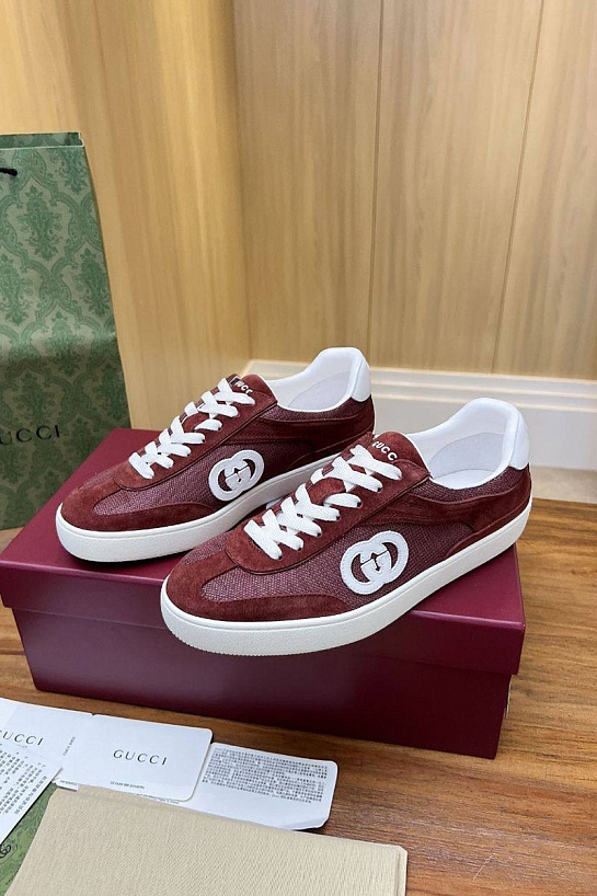 Женские замшевые кеды Gucci Premium - Burgundy