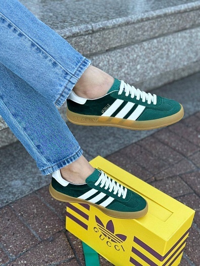 Женские кроссовки Gucci x Adidas Gazelle Collaboration - Green   