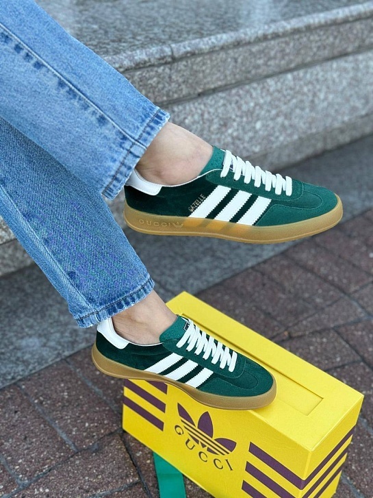 Женские кроссовки Gucci x Adidas Gazelle Collaboration - Green