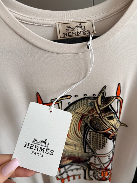 Бежевая женская футболка Hermes premium
