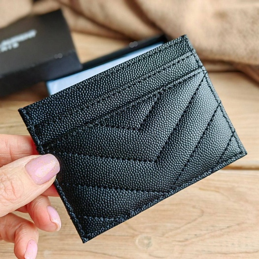 Кожаный чёрный кардхолдер Yves Saint Laurent 10.5x7.8 см   