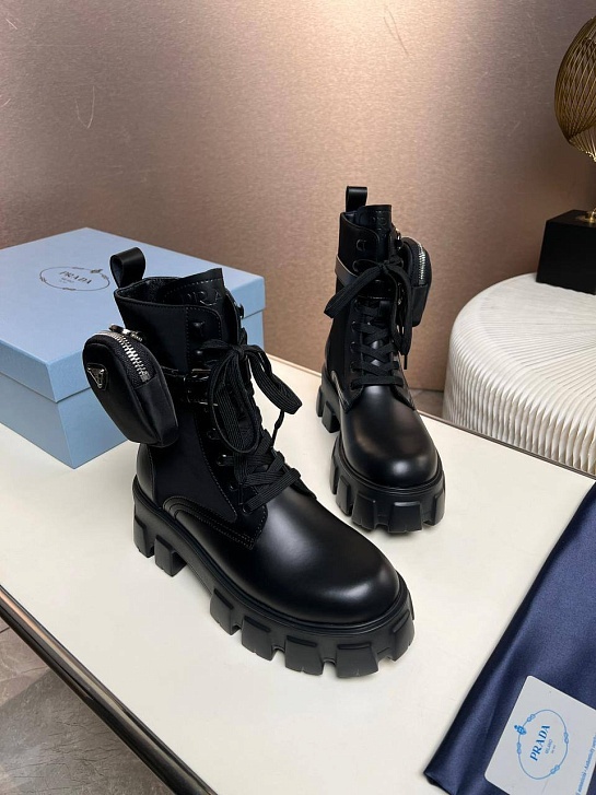 Кожаные женские ботинки Prada premium - Black