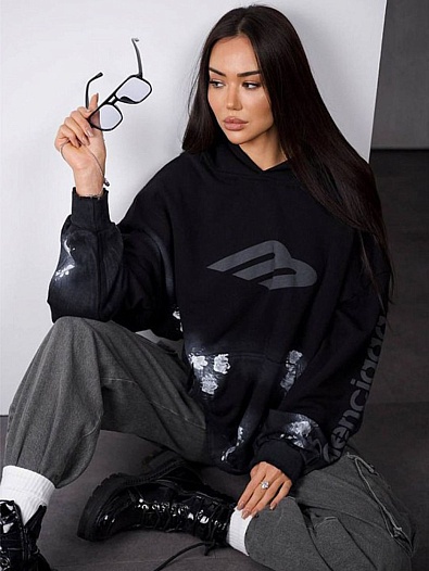Чёрное женское оверсайз худи Balenciaga   