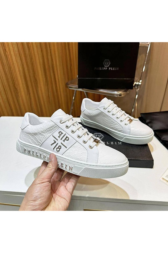 Мужские кожаные кроссовки Philipp Plein белого цвета