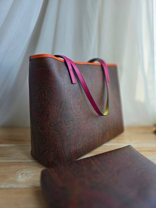 Кожаная сумка Etro с узором пейсли 37x28 см