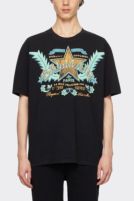 Мужская чёрная футболка Balmain Western graphic-print