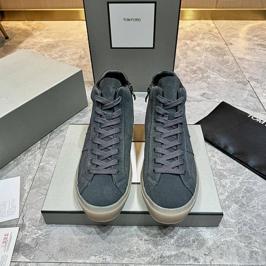 Замшевые кроссовки с мехом Tom Ford high-top - Grey   