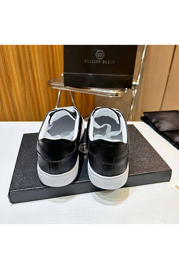 Мужские кожаные кроссовки Philipp Plein чёрного цвета   