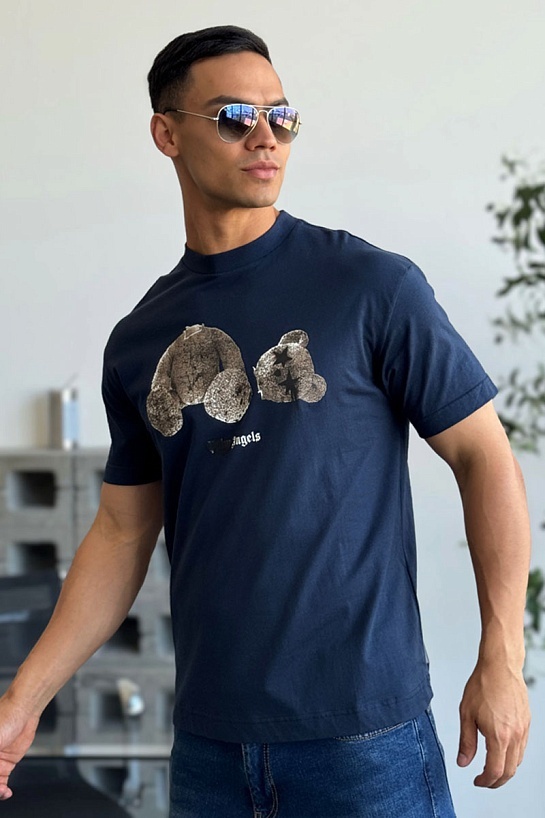 Мужская оверсайз футболка Palm Angels "Teddy Bear" - Navy