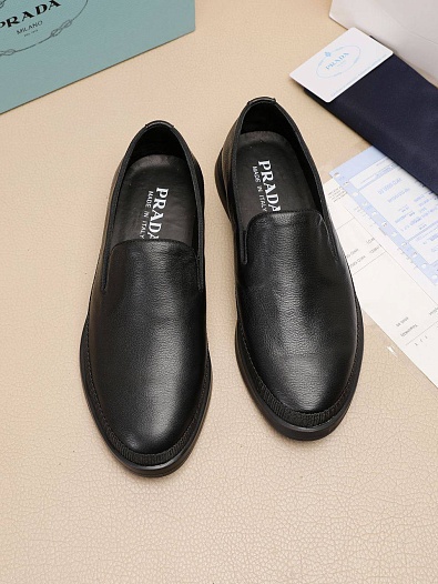 Мужские кожаные слипоны Prada Saint Tropez - Black   