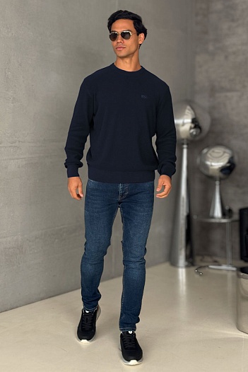 Мужской джемпер синего цвета Hugo Boss logo-embroidered   