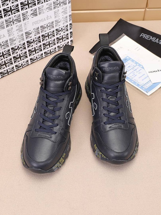 Кожаные кроссовки с мехом Premiata high-top - Navy
