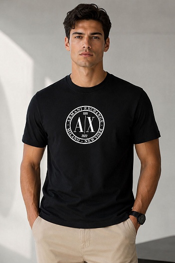 Футболка чёрного цвета Armani Exchange white logo   