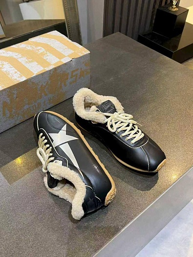 Женские кожаные кроссовки с мехом Golden Goose Super-Star premium   