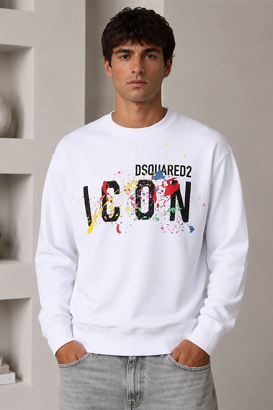 Мужской белый свитшот Dsquared2 "ICON" logo-print