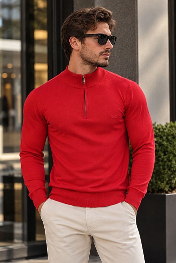 Мужской красный джемпер Lacoste Zip Neck   