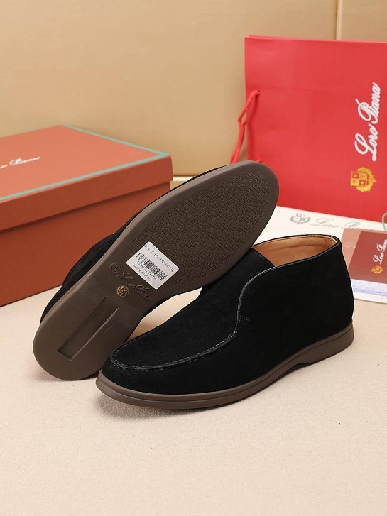 Замшевые лоферы с меховой стелькой Loro Piana Open Walk - Black