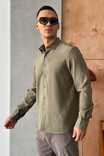 Мужская рубашка Hermes H embroidered - Khaki   