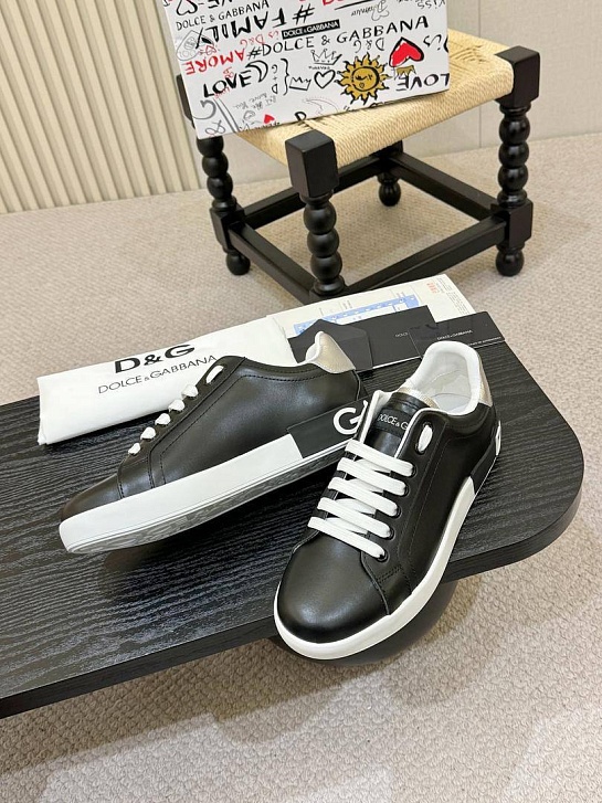 Кожаные кроссовки чёрного цвета Dolce & Gabbana Portofino