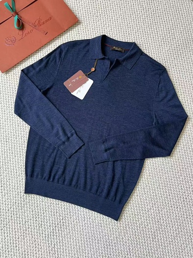 Поло с длинным рукавом Loro Piana Premium - Flower Hide Blue   