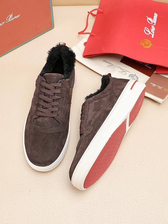 Кроссовки с мехом Loro Piana Newport Walk - Brown