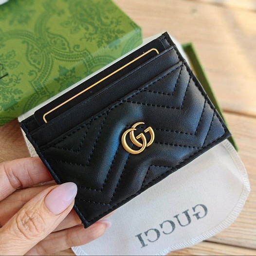 Кожаный чёрный кардхолдер Gucci GG logo-plaque 10x7 см - Black   